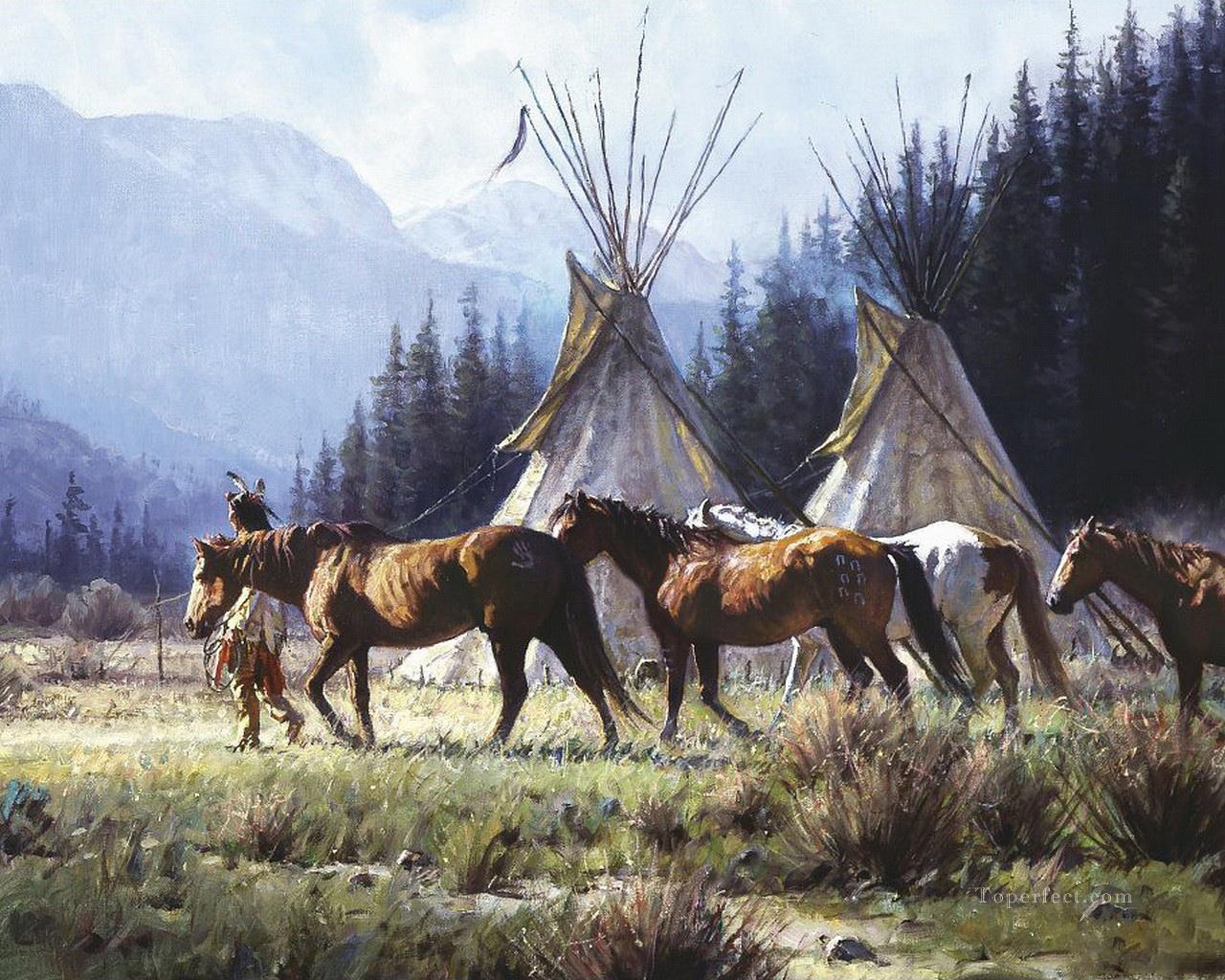 西部アメリカンインディアン 23油絵